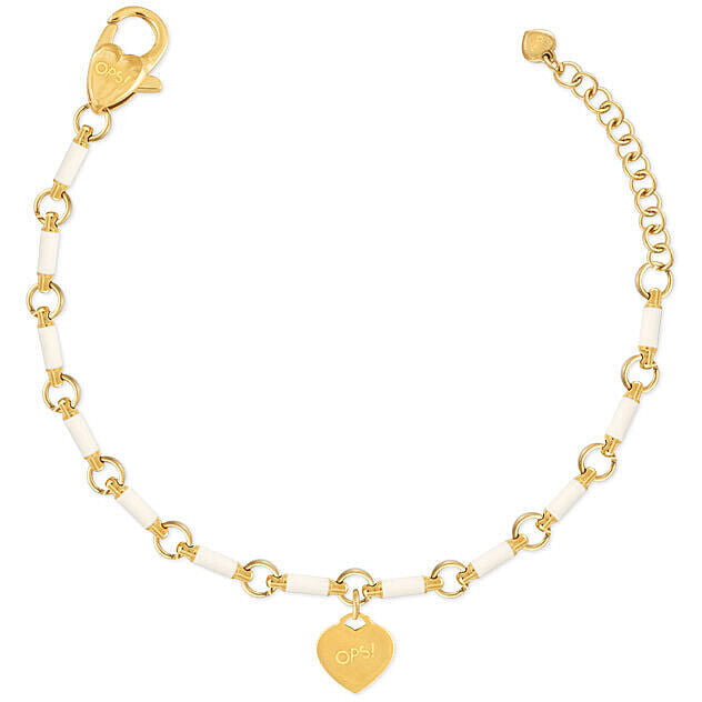 OpsObjects bracciale in acciaio rifinito oro e smalto per donna ciondolo cuore