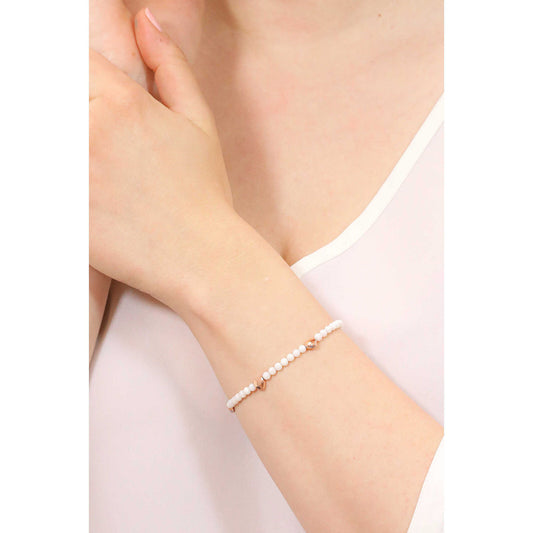OpsObjects Bracciale Donna In Acciaio rosa Sfere Bianche E Cuore OpsBr779