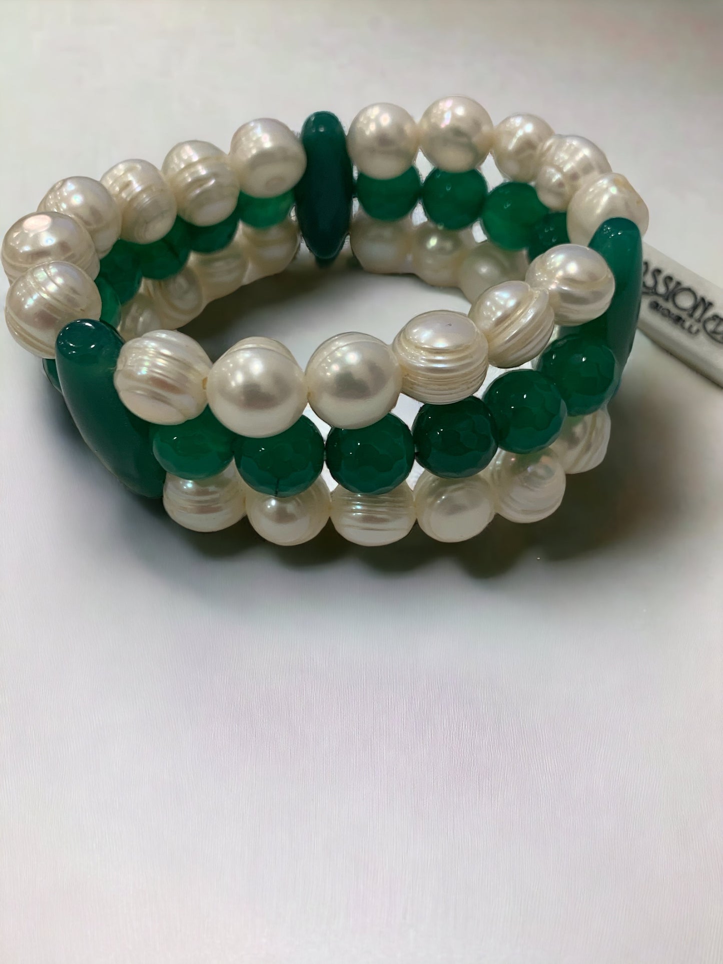 Passionedele bracciale elastico triplo filo con perle barocche coltivate e pietre naturali donna