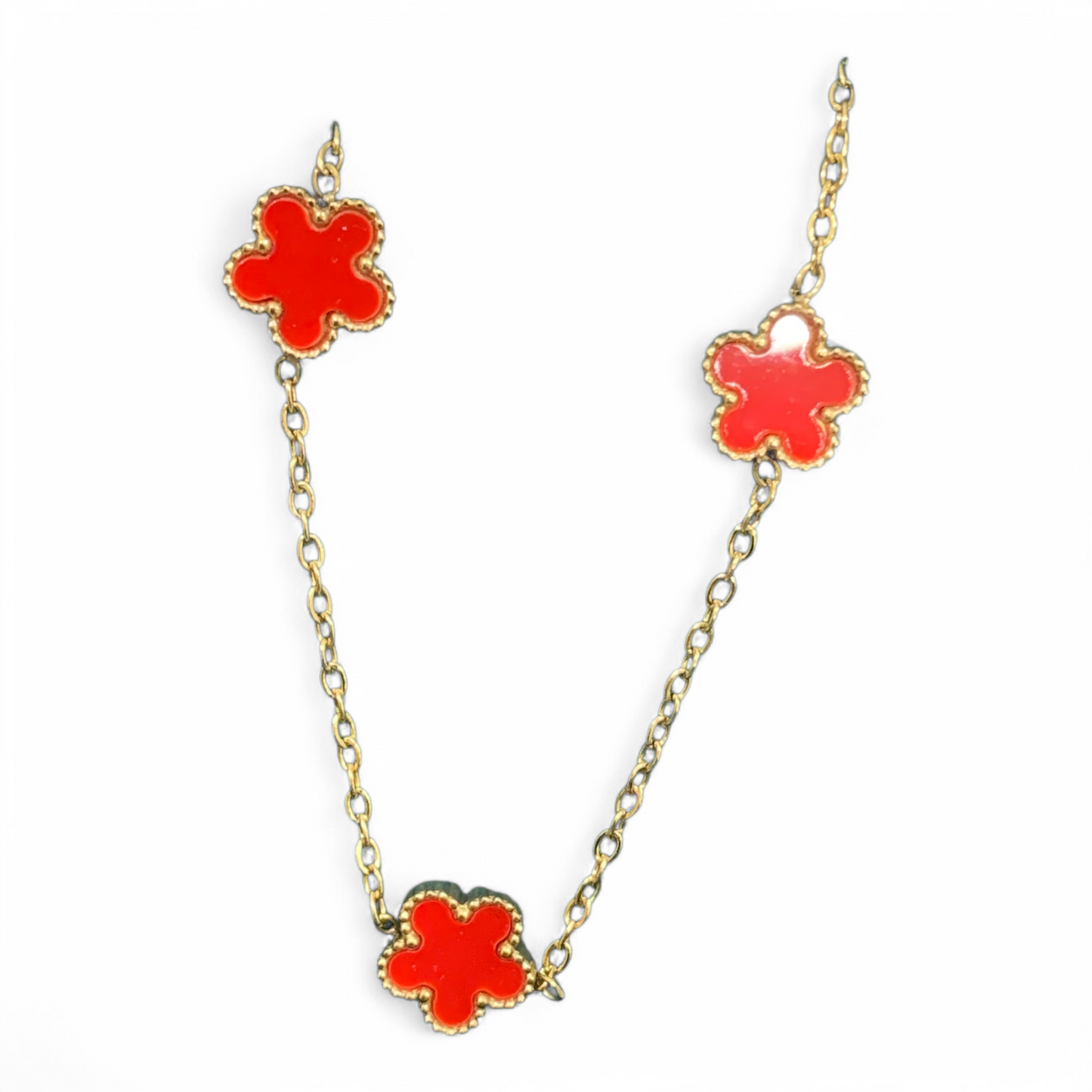 Collana Per donna In Acciaio Galvanica Oro Con Fiori Smalto Rosso 45 cm