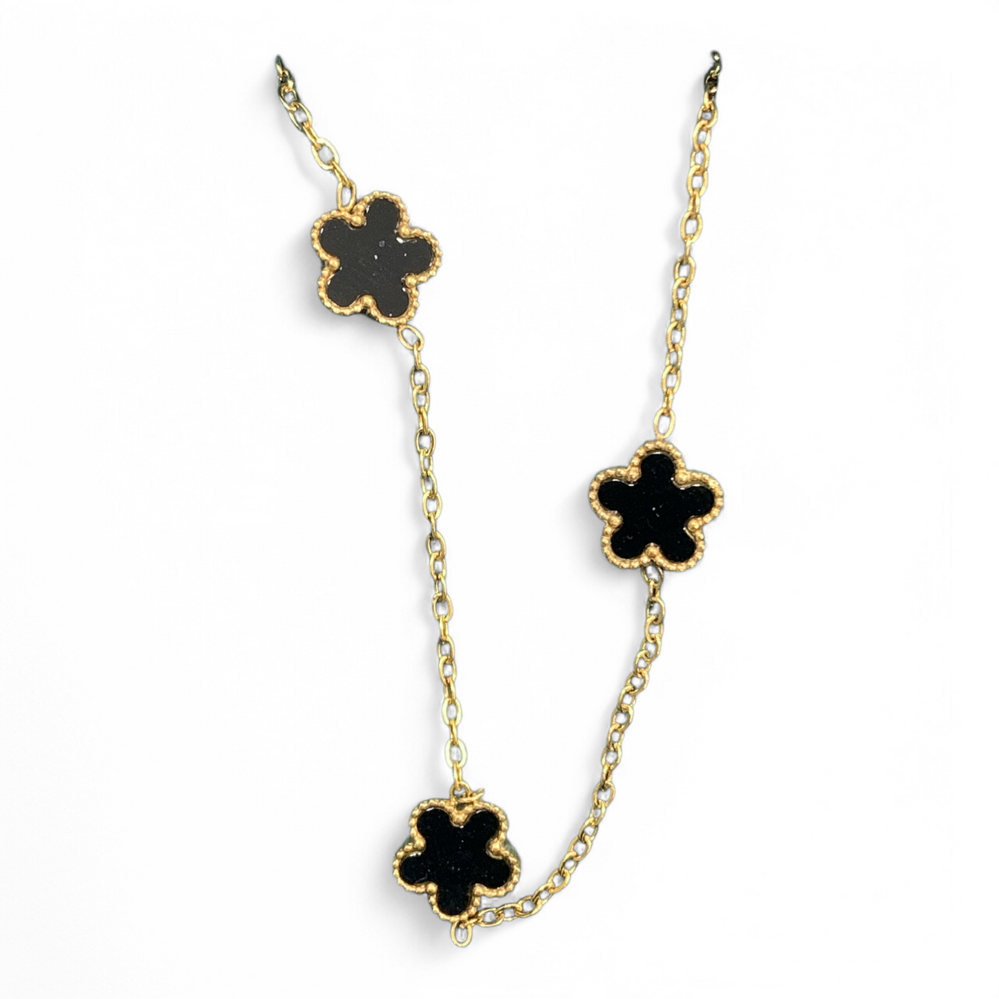Collana In Acciaio Per Donna Galvanica Oro Fiori Neri 45 cm Black Charms