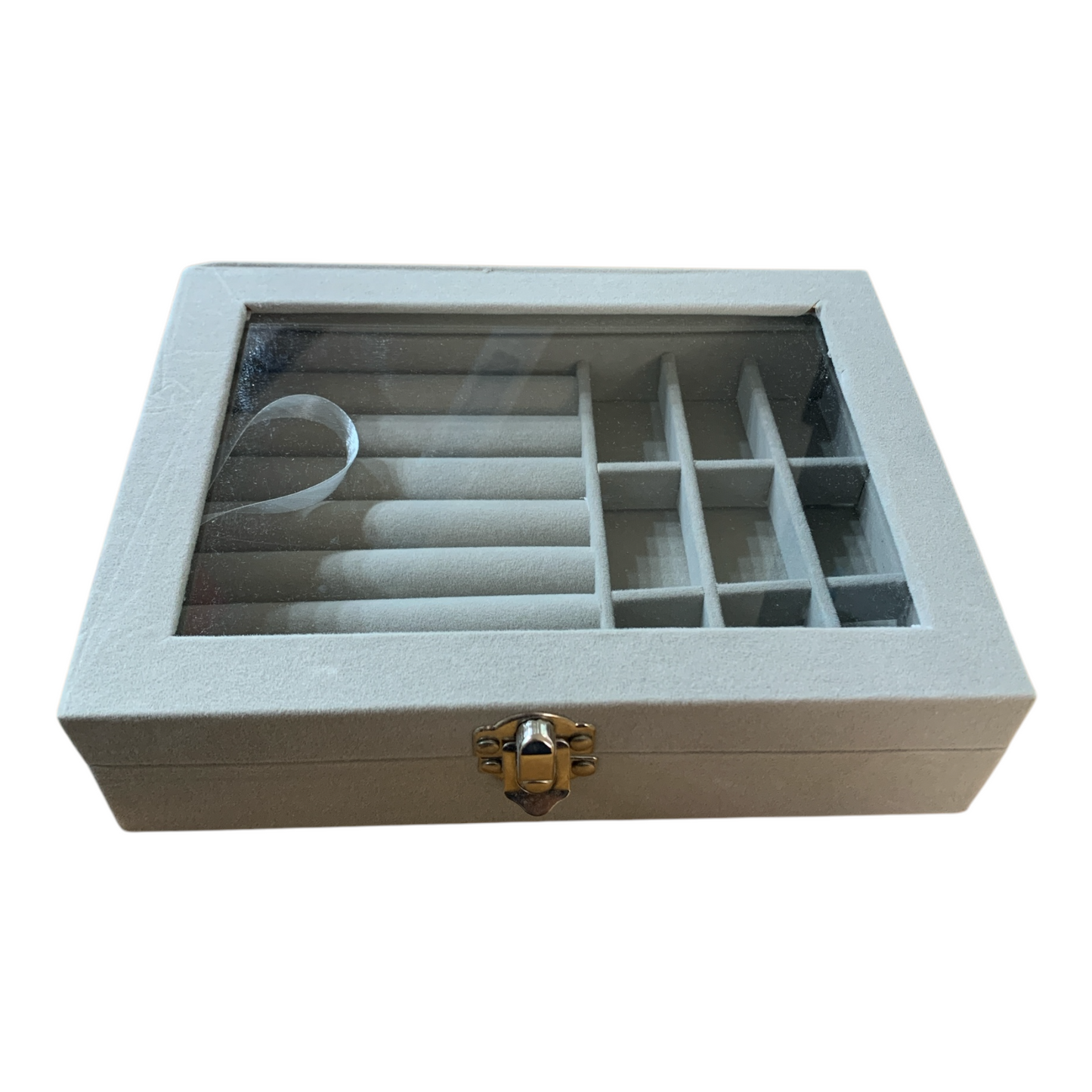 Portagioie in Velluto con Coperchio Trasparente In Vetro L20 x P15 x H4,5 cm