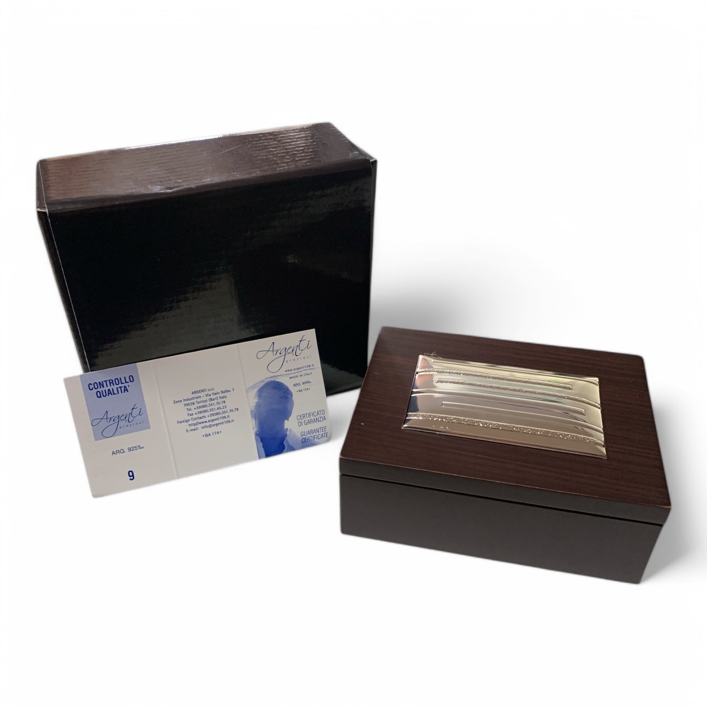 Cofanetto Portagioie Montreal in Legno con Placca in Argento 925 10x15cm