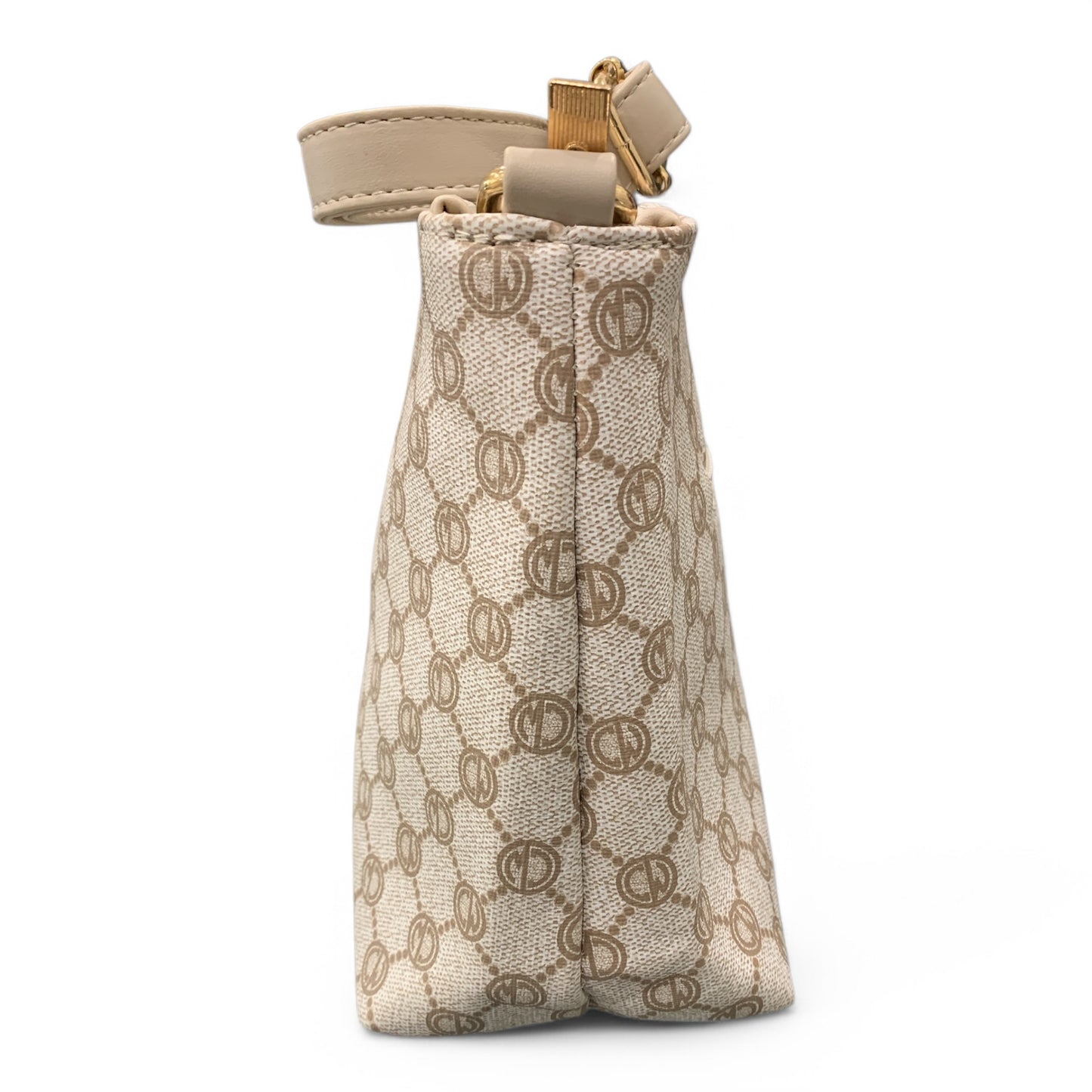 Borsa donna Enrico Coveri World tracolla beige con stampa logo e tasche con zip
