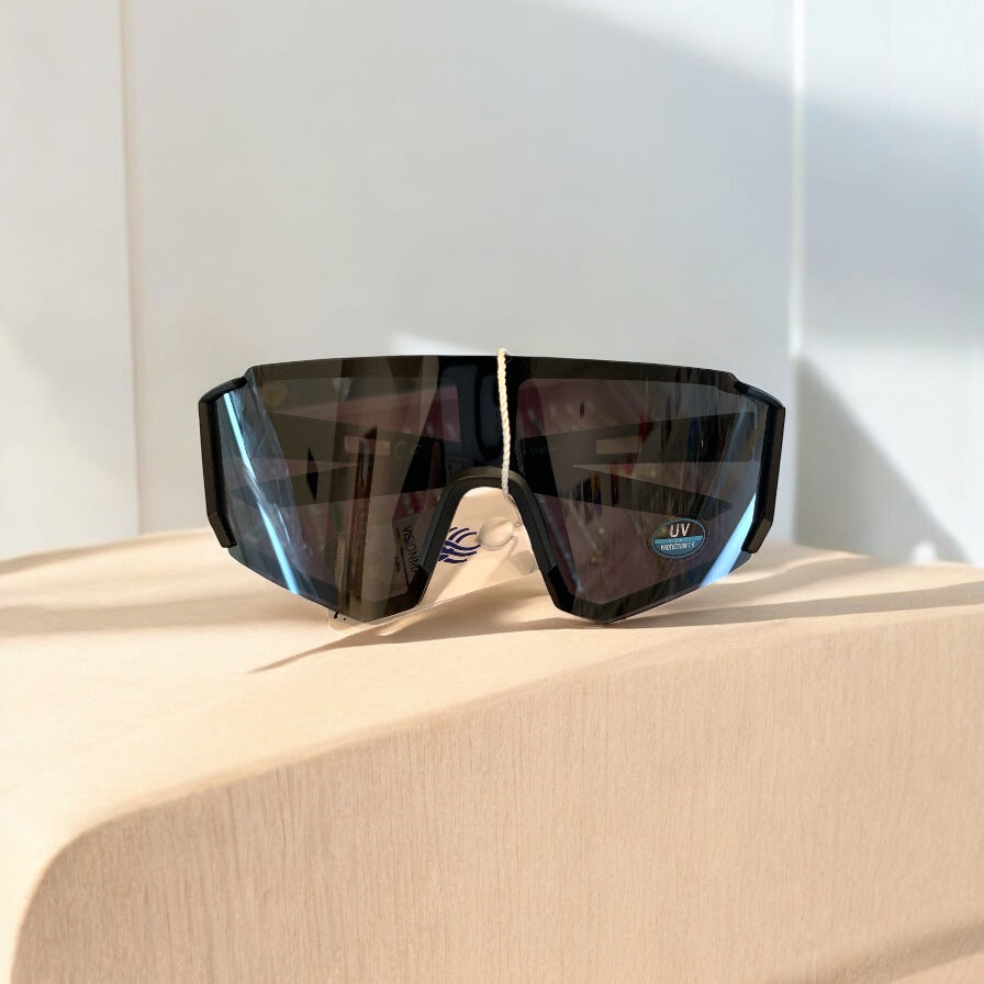 Occhiali da sole sportivi unisex mascherina UV400 neri specchiati ciclismo