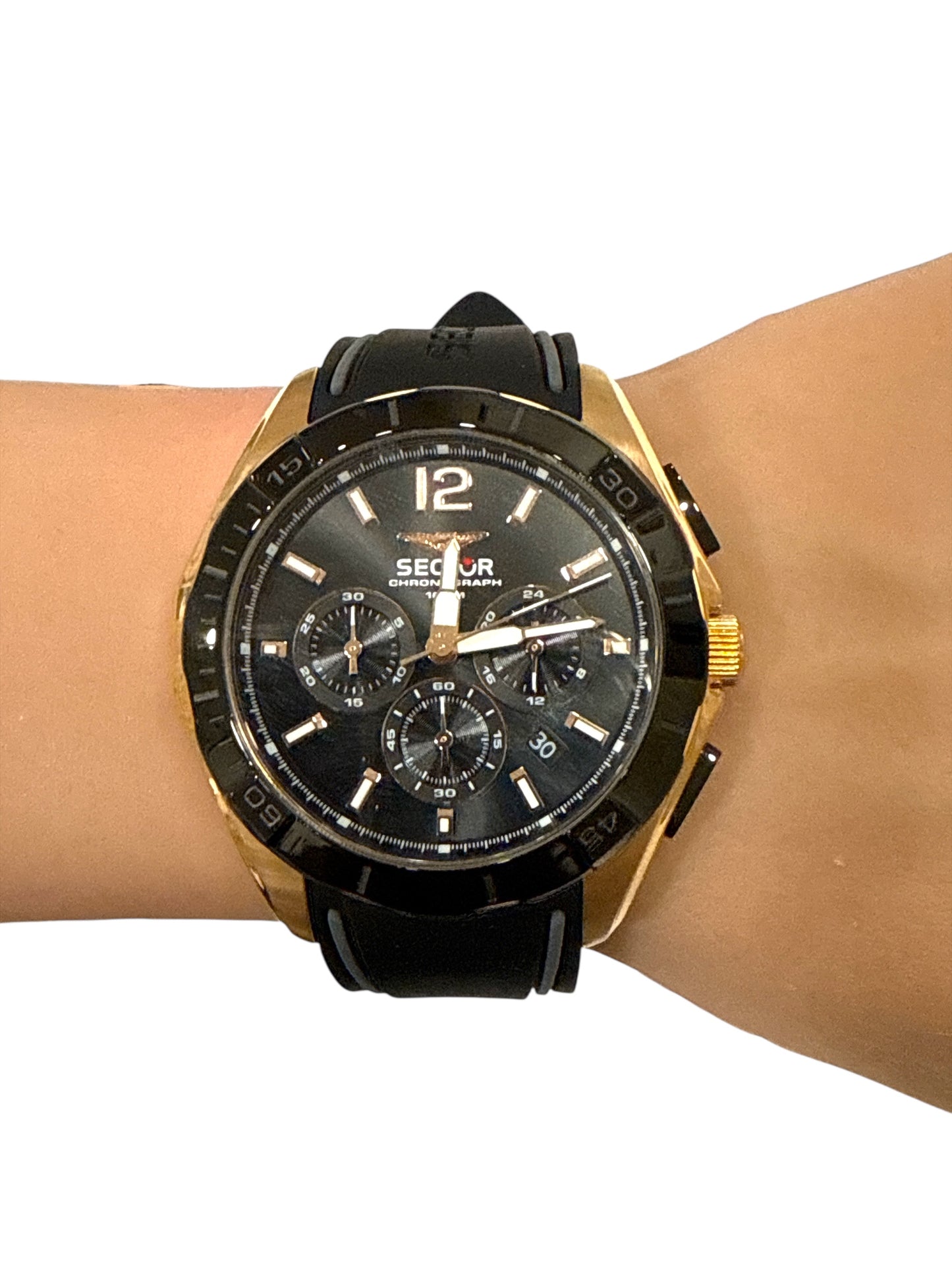 Orologio Uomo Sector R3271636001 Cronografo Nero Oro Rosa 100M Silicone Sportivo
