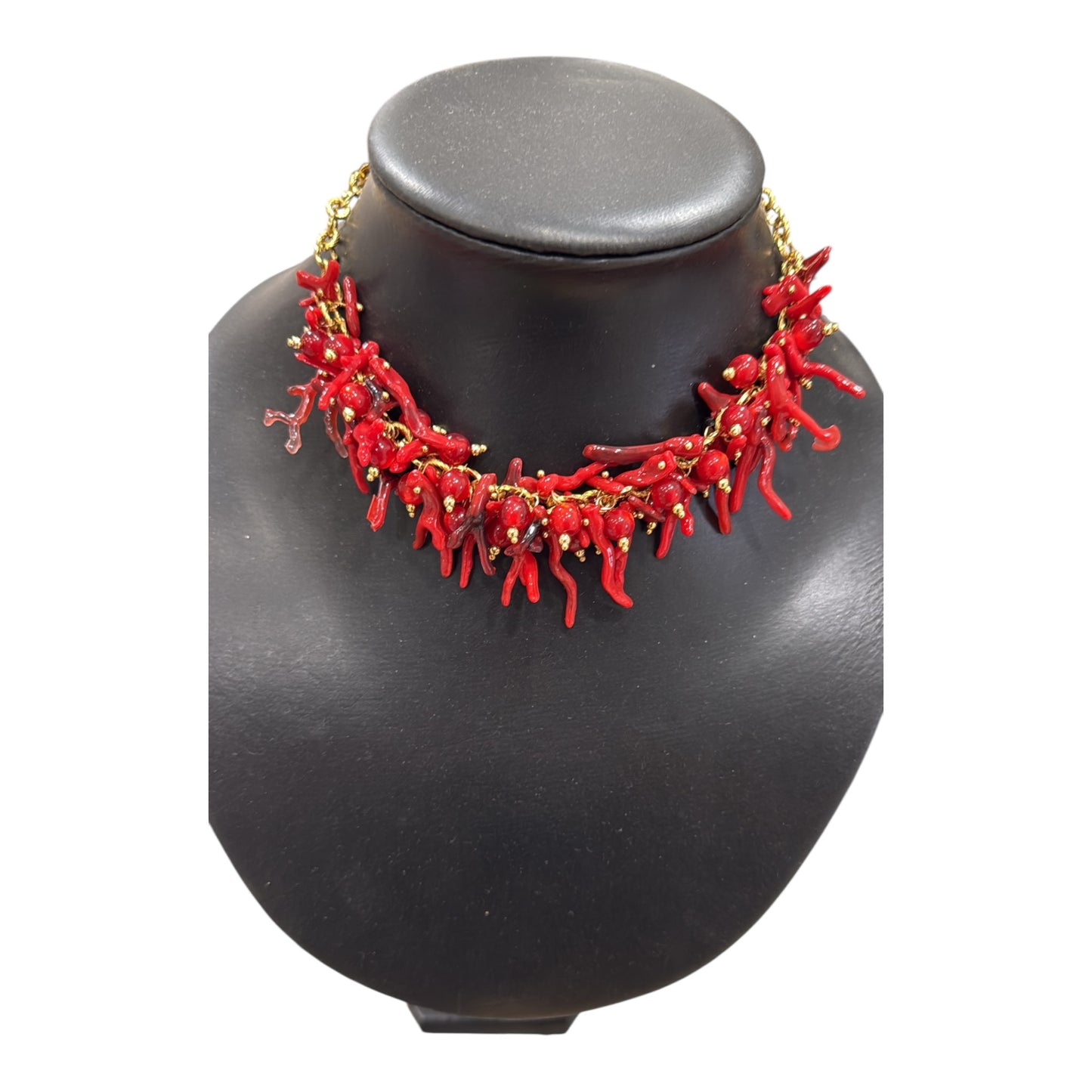 Collana girocollo donna corallo rosso sintetico perline oro stile etnico