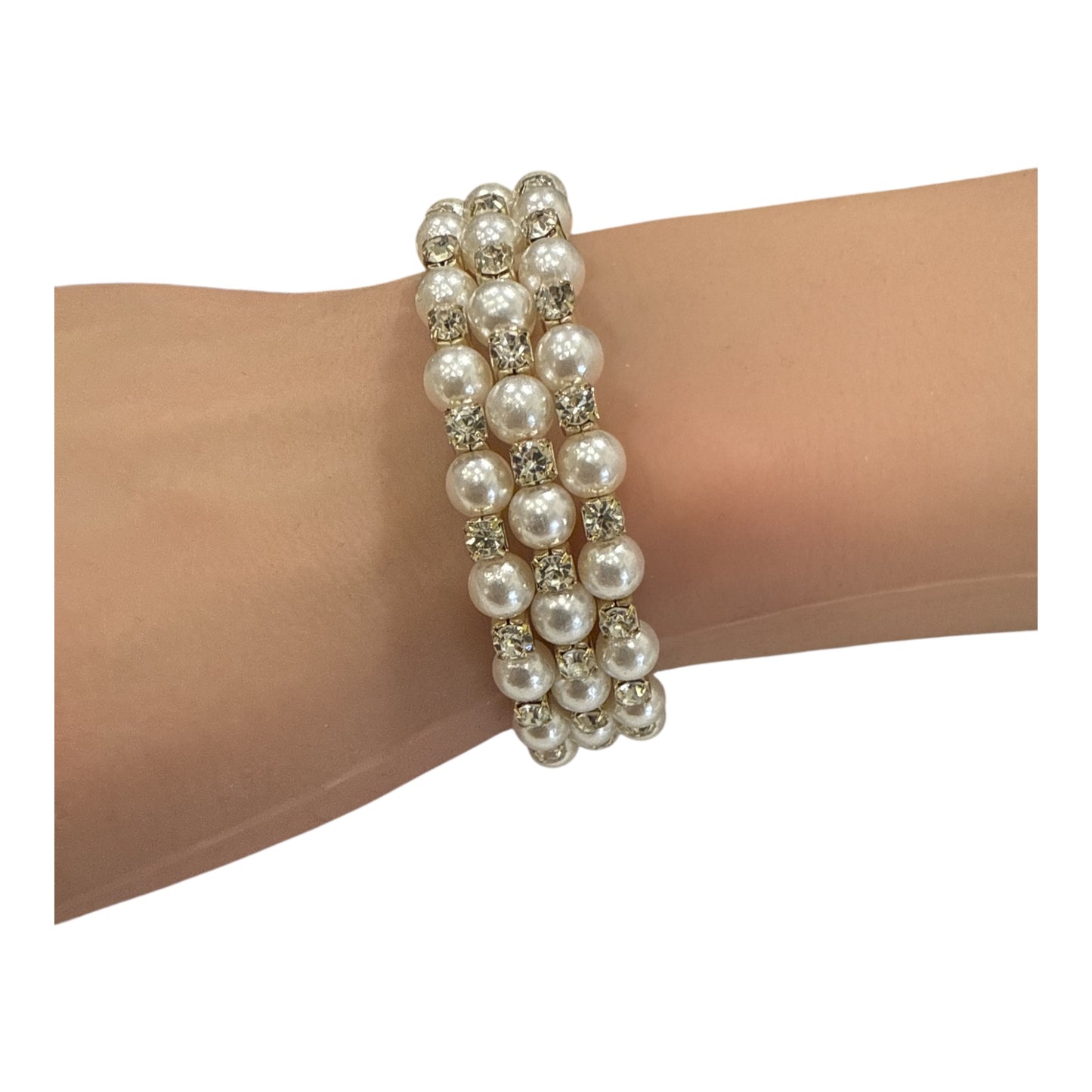 Bracciale Rigido Donna Perle Sintetiche Bianche Elegante Elastico Senza Chiusura