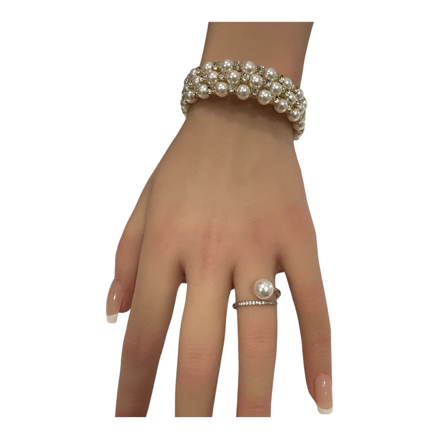 Bracciale Rigido Donna Perle Sintetiche Bianche Elegante Elastico Senza Chiusura