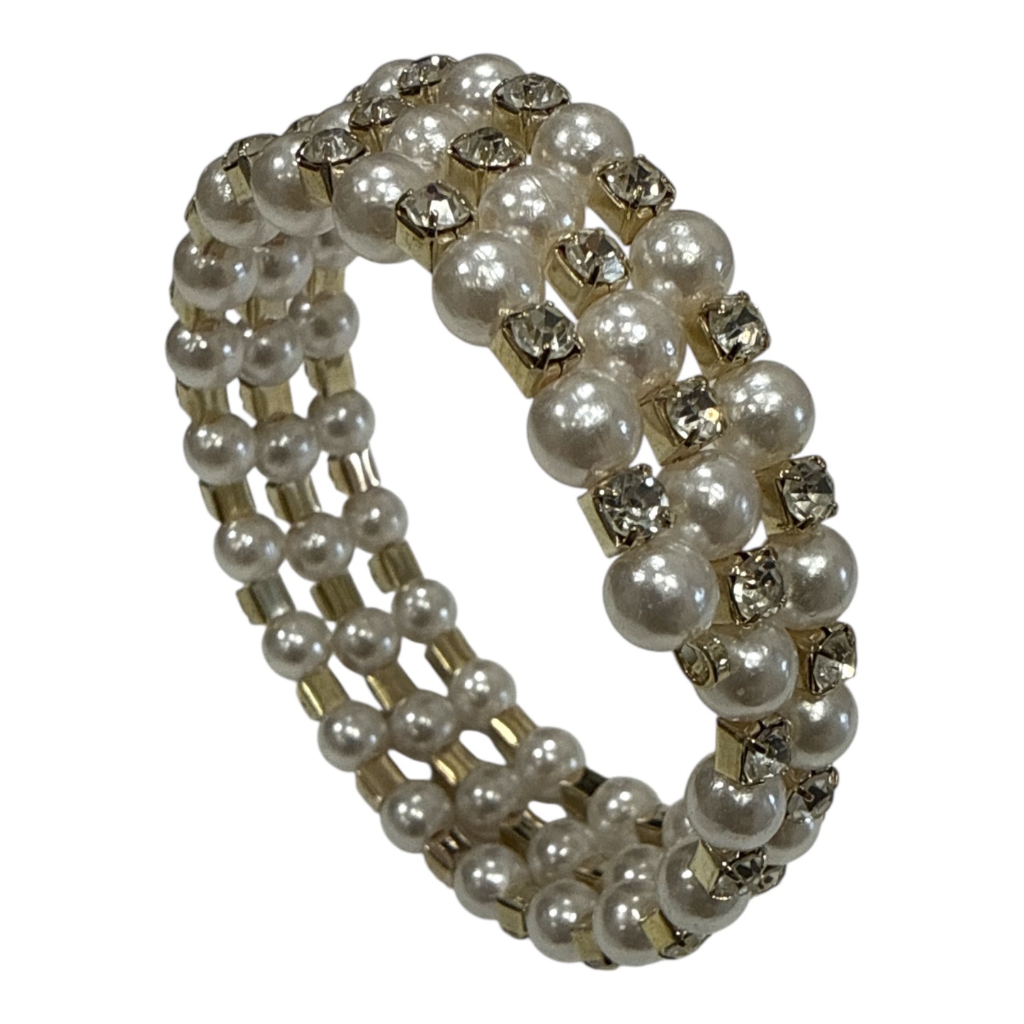 Bracciale Rigido Donna Perle Sintetiche Bianche Elegante Elastico Senza Chiusura