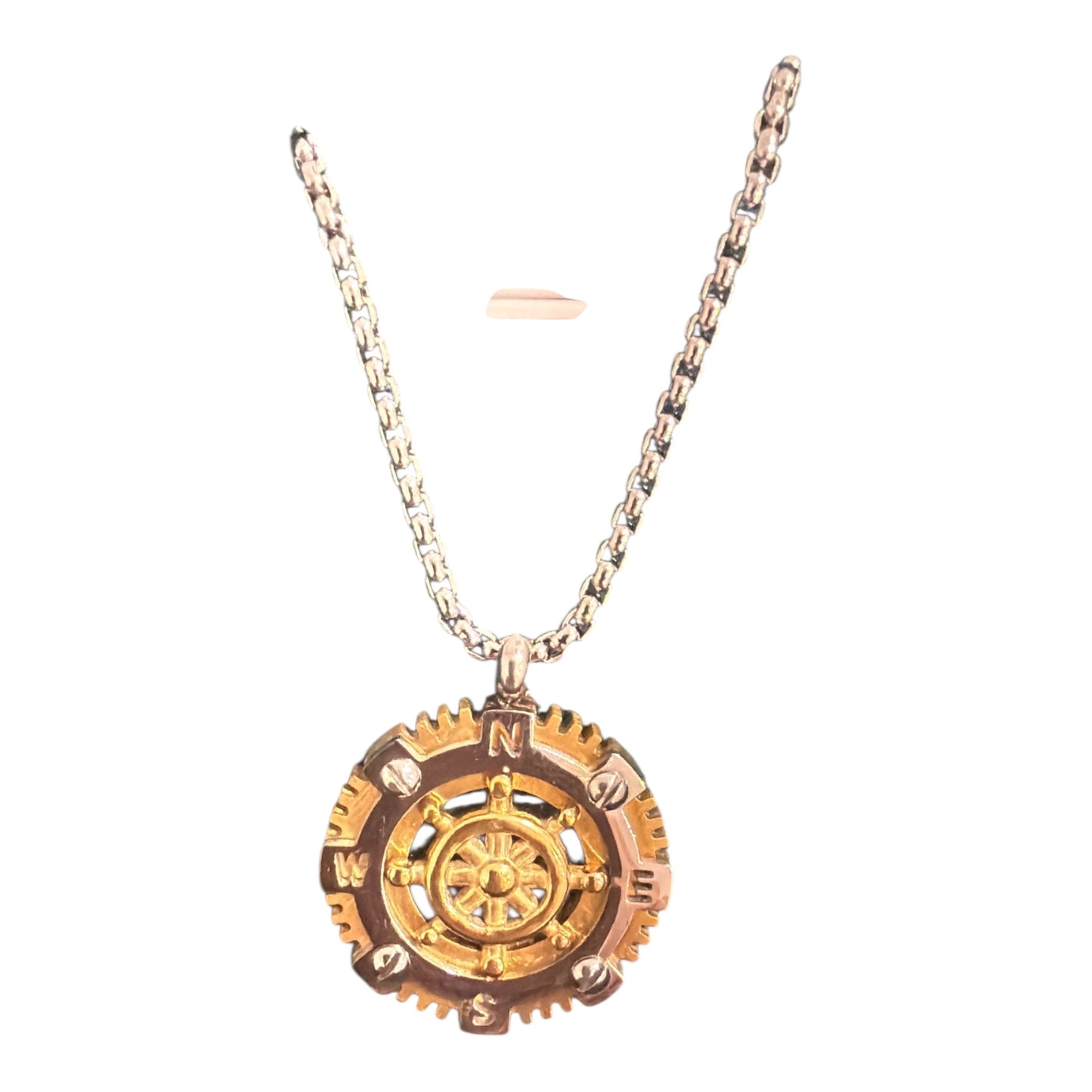 Ciondolo Rosa dei Venti Nautica in Acciaio Giallo/Rosa con Catena Vintage Steampunk