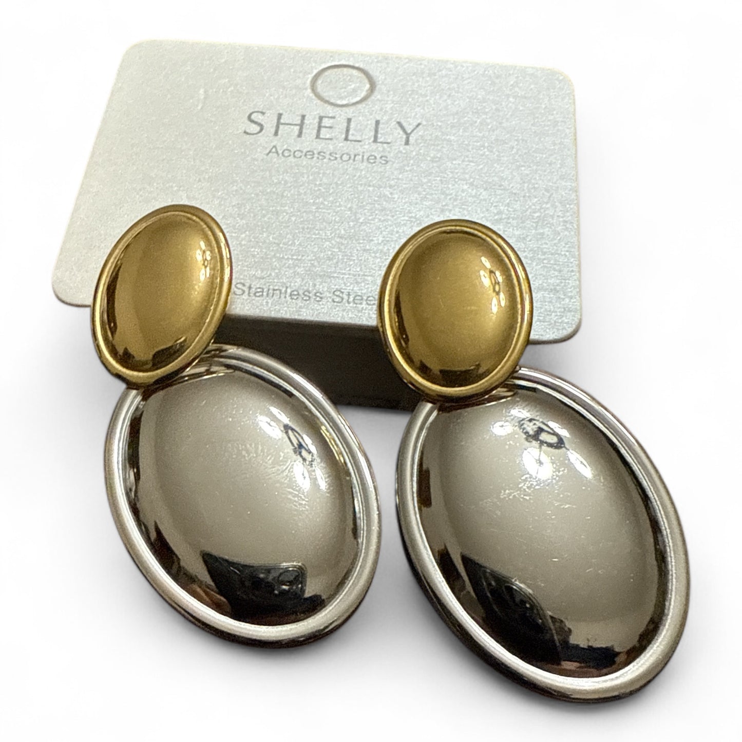 Orecchini donna acciaio inox bicolore oro/argento ovali maxi