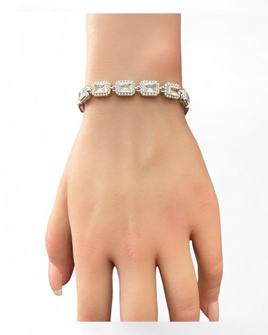 Bracciale Tennis donna elegante zirconi rettangolari argento/oro placcato lusso