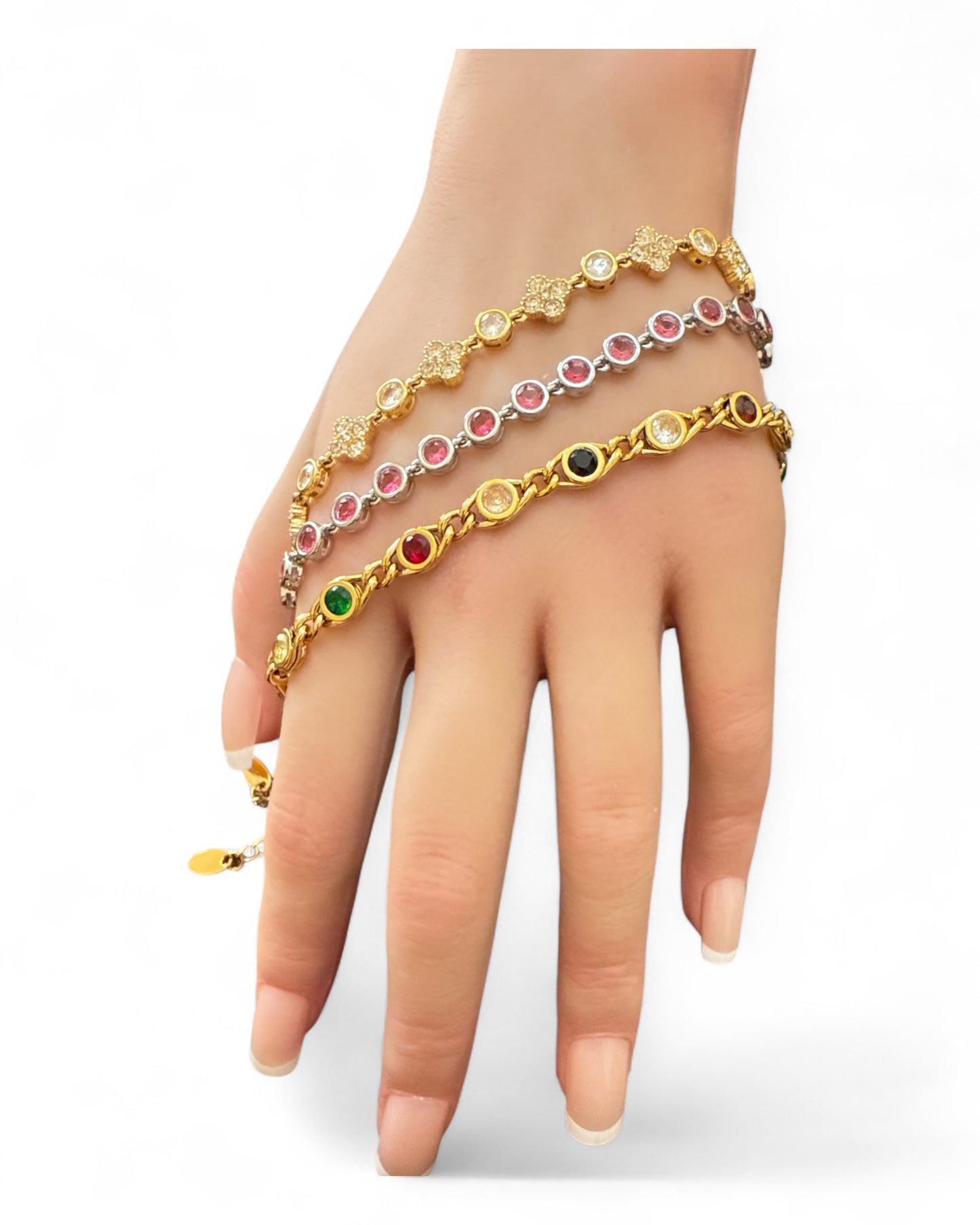 Bracciale Tennis donna elegante cristalli colorati placcato oro/argento moda lusso