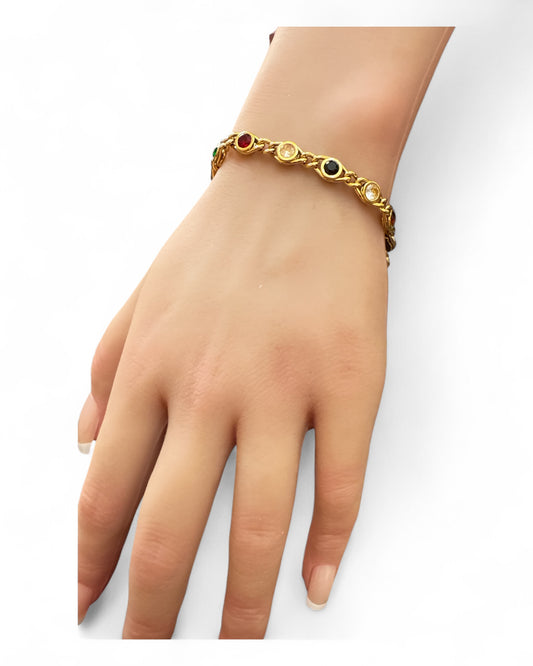 Bracciale Tennis donna elegante cristalli colorati placcato oro/argento moda lusso