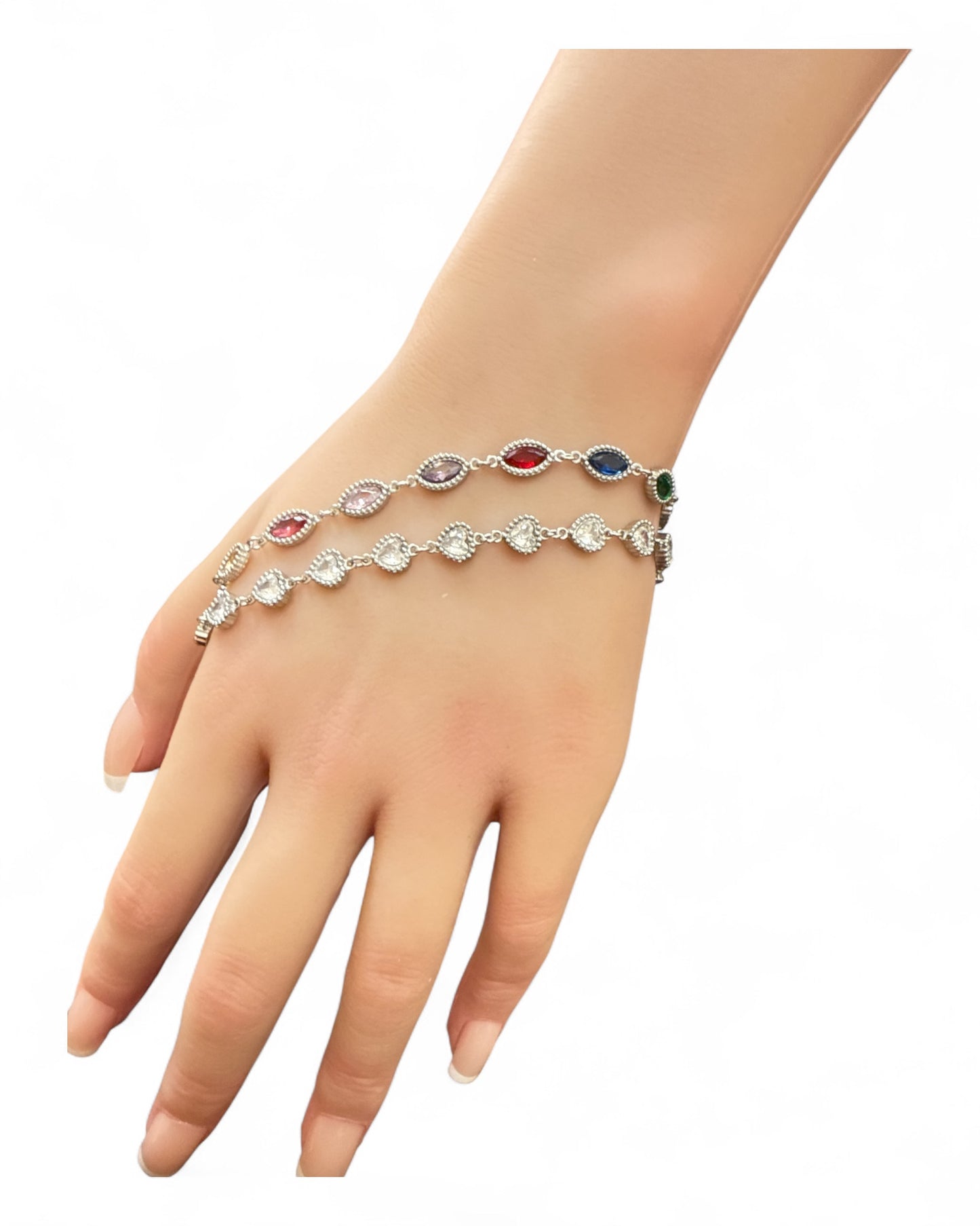 Bracciale donna elegante zirconi bianchi/multicolor placcato argento moda