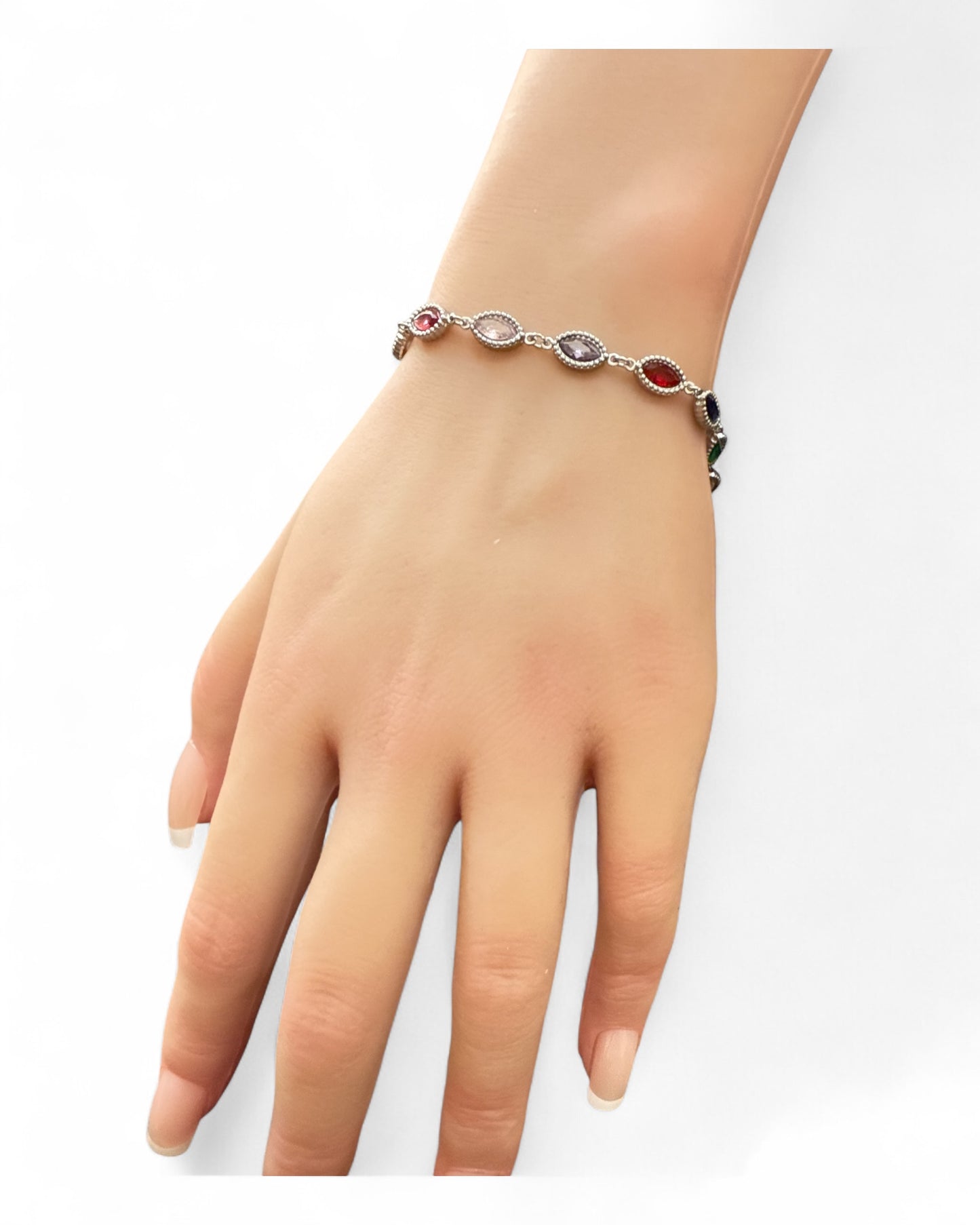 Bracciale donna elegante zirconi bianchi/multicolor placcato argento moda