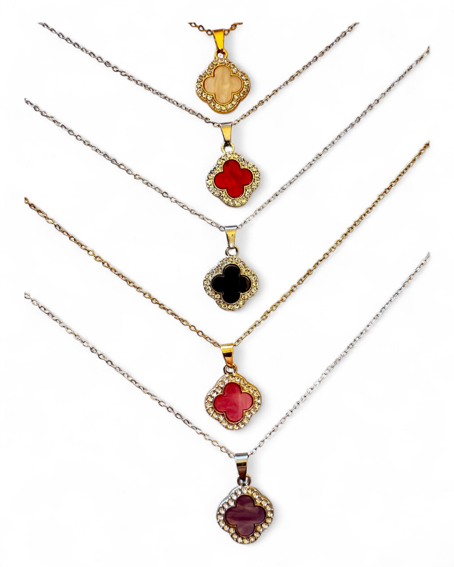 Collana donna Acciaio quadrifoglio con cristalli colori vari oro/argento elegante