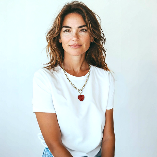 Collana Donna Cuore Rosso Cristalli Girocollo Catena Oro Fashion Elegante