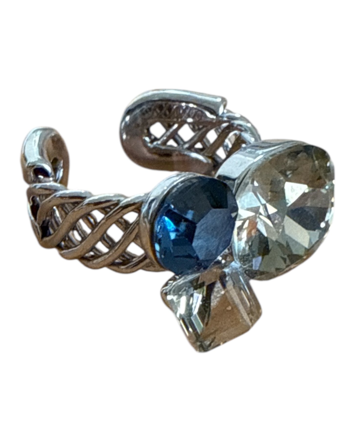 Anello Donna Regolabile Cristalli Bianchi e Blu Design Elegante Fashion