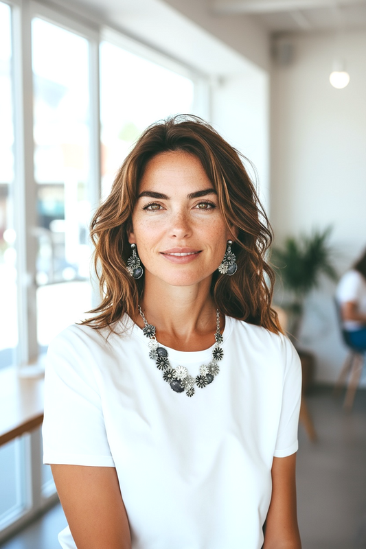 Shelly Set Collana e Orecchini Donna Floreale Smalto Blu Argentato