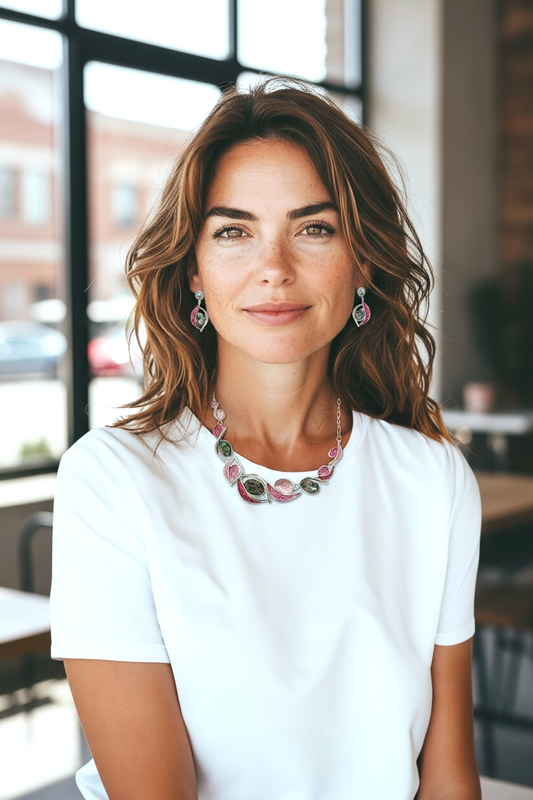 Shelly Set Collana + Orecchini Donna Smalto Rosa Argentato