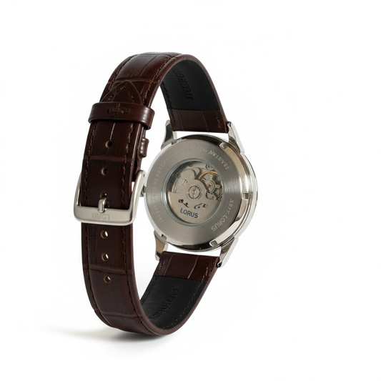 Orologio Uomo Lorus Automatico Classico Blu Cinturino Pelle Marrone DayDate