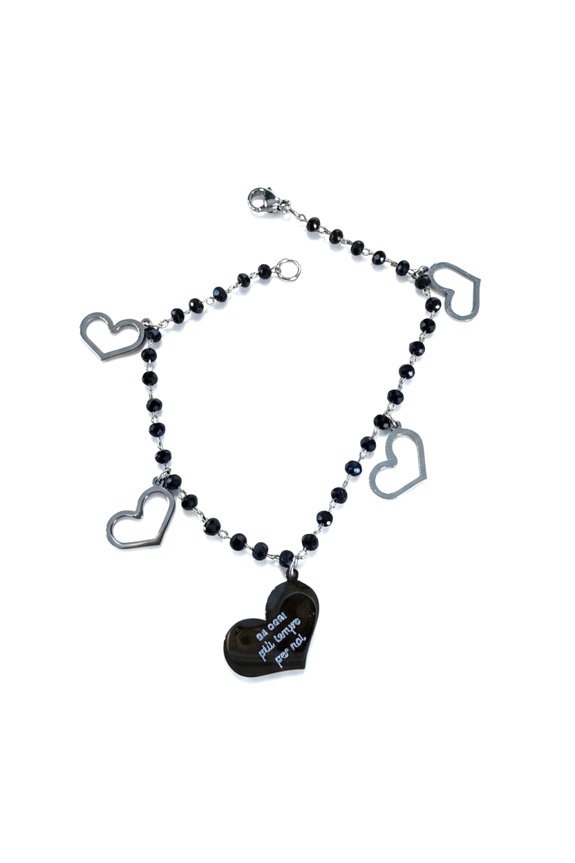 10BuoniPropositi Bracciale Donna Perline e Ciondoli Diamanti Cuori Corone Rosso