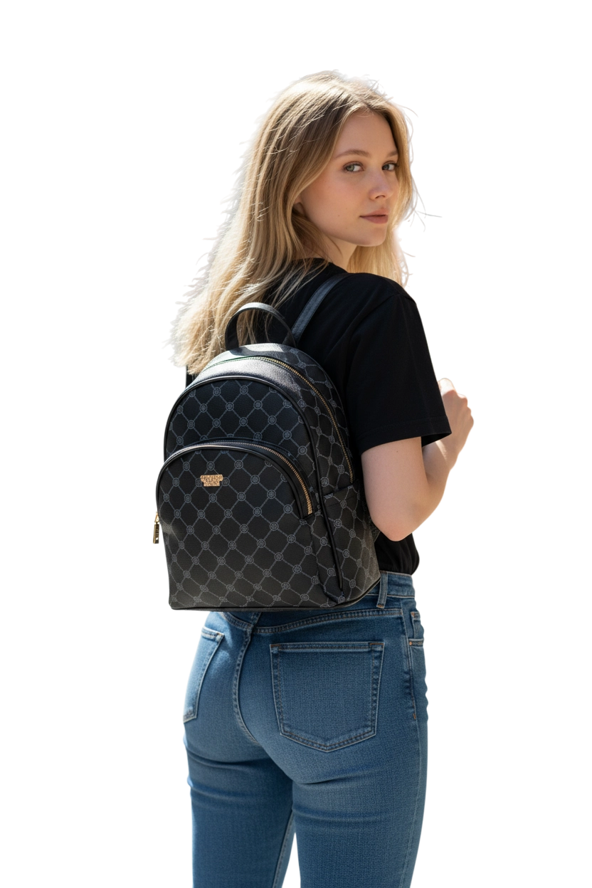 Zaino Enrico Coveri World Nero in Ecopelle con Monogramma - Elegante e Versatile