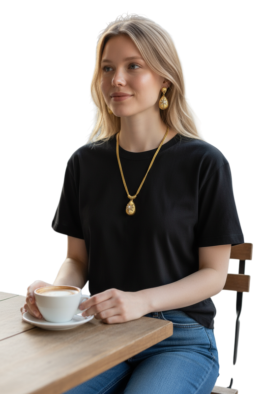 NUOVO Shelly Parure Donna Dorata Perla e Cristalli Collana e Orecchini Eleganti