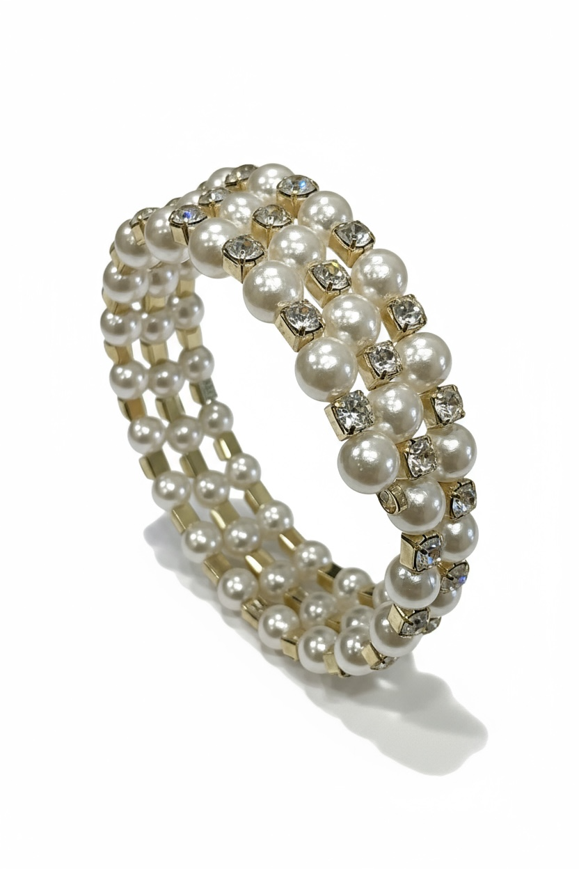 Bracciale Donna Perle Sintetiche Bianche Elastico Rigido