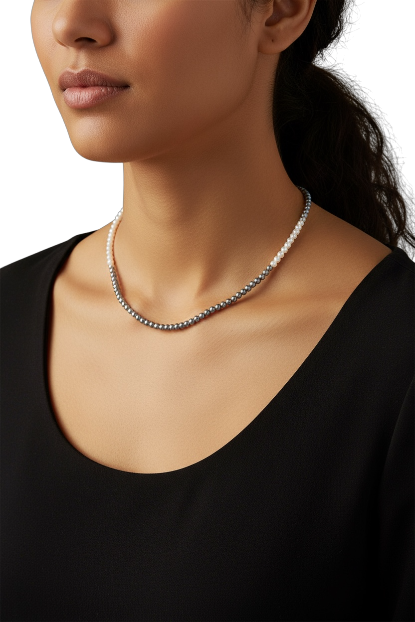 Collana Donna Con Perle in Vetro e Chiusura in Acciaio - Eleganza Contemporanea