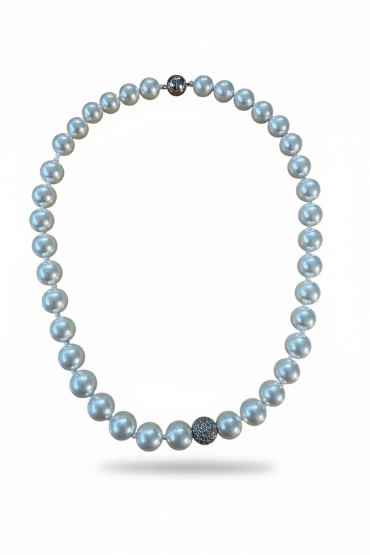 Collana Donna Perle Conchiglia Naturali Centrale Rame Zirconi 40cm