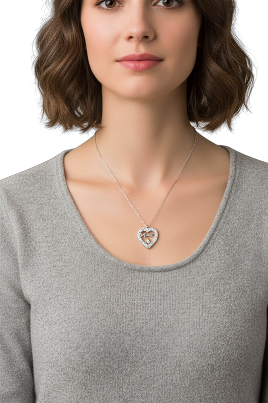 NUOVO Shelly Collana Donna Mamma Acciaio Inox Cuore Pendente Zirconi Elegante