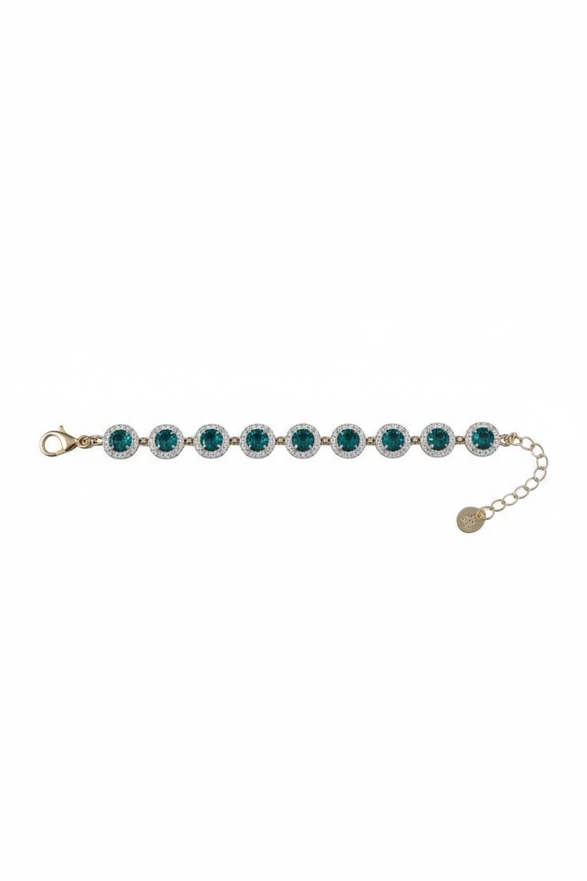 Set Collana e Bracciale Tennis Donna Acciaio Inox Gold con Zirconi Verdi