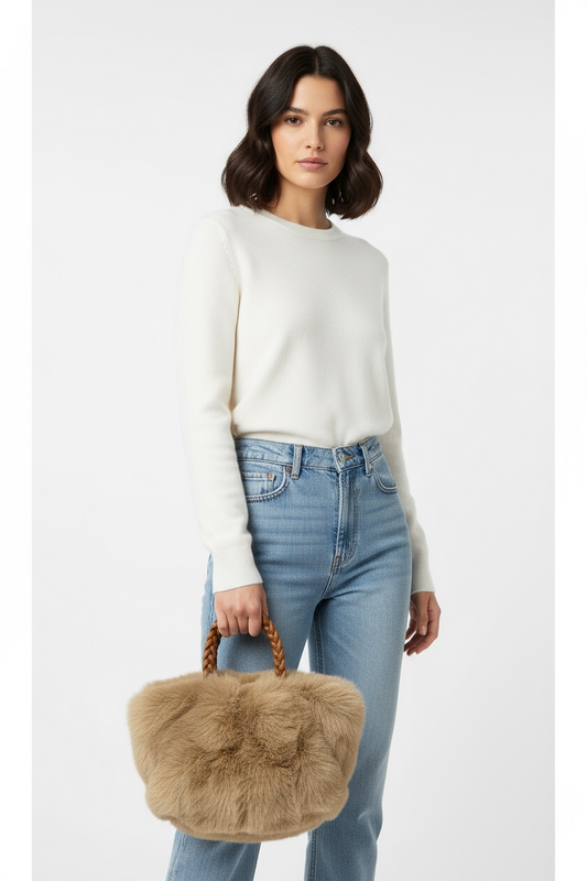 Nuovo Maxfly Borsa Donna Marrone Manici Intrecciati Tracolla 28x18x13 Elegante