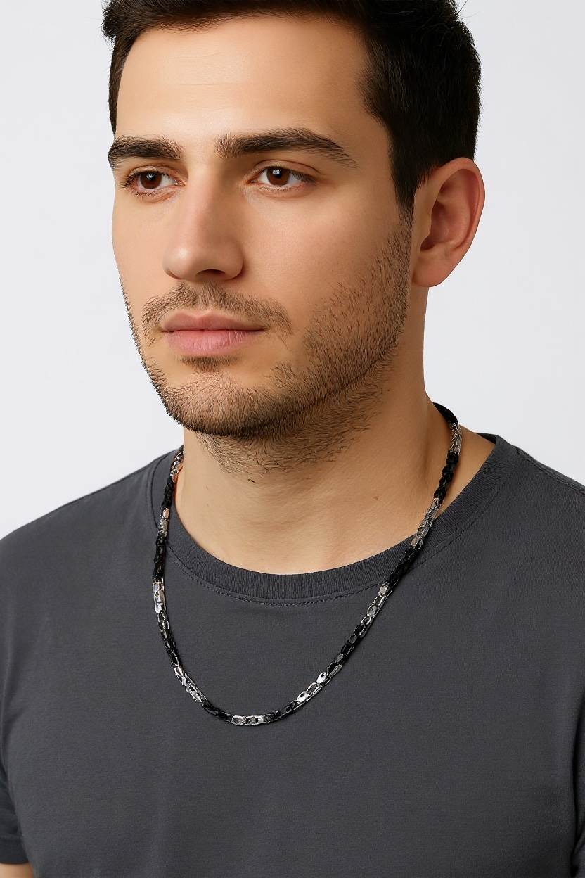Collana Uomo Acciaio Bicolore Catena Maglie Moderna Urban