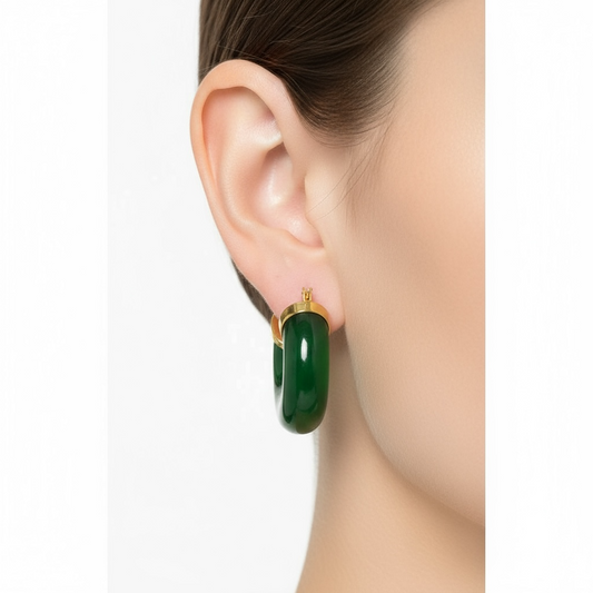 NUOVO Orecchini Donna Cerchio Resina Gold Verde Bianco Eleganti Gioielli