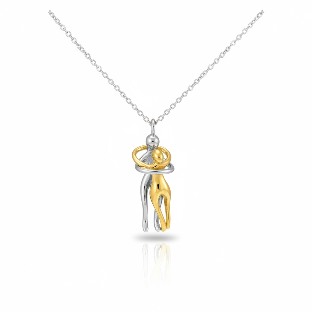 Collana Coppia Abbraccio Ciondolo Pendente Amore Argento Oro Idea Regalo