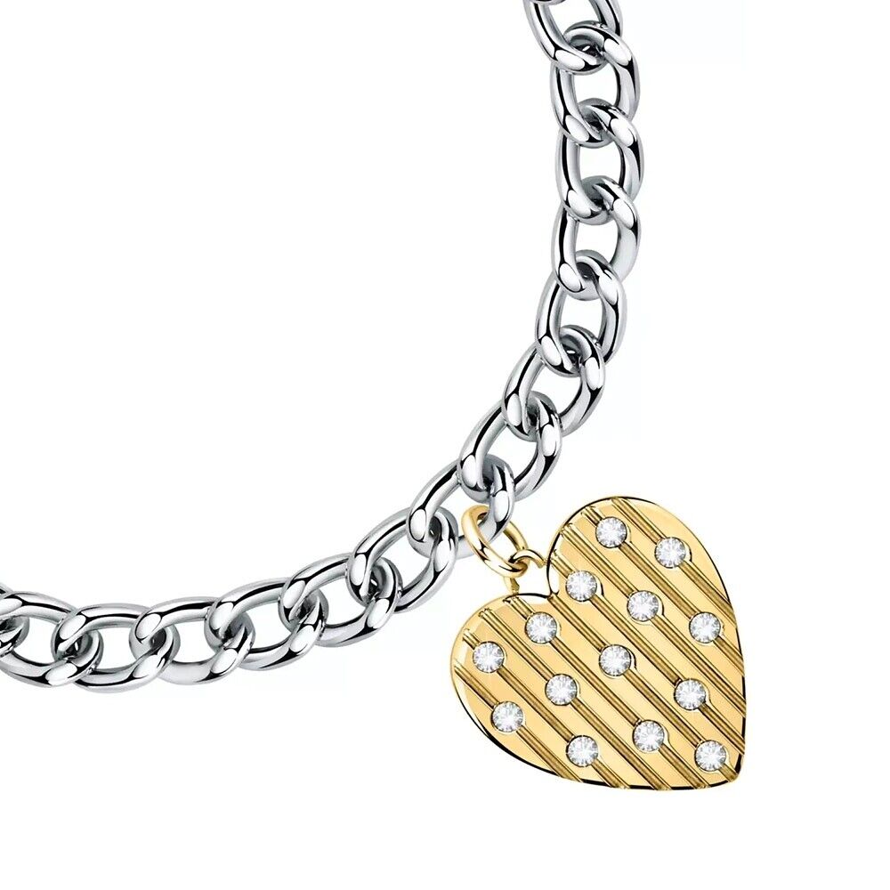 Bracciale in acciaio catena ciondolo cuore oro swarovski per donna MORELLATO
