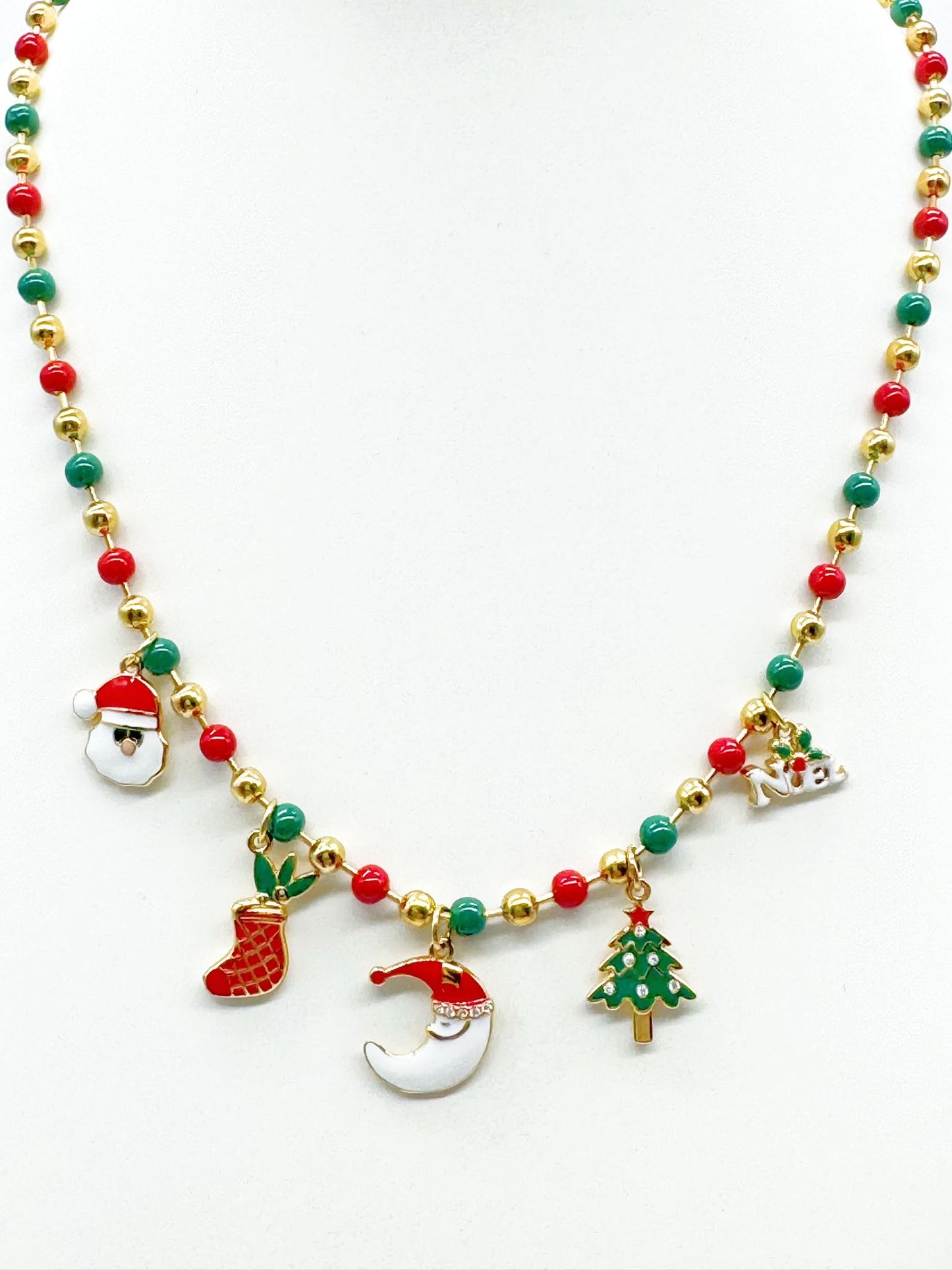 Collana Donna Natale Acciaio con Ciondoli Festivi - Gioiello Natalizio Elegante