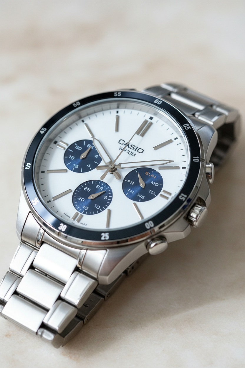 Dettaglio quadrante bianco con subdials blu