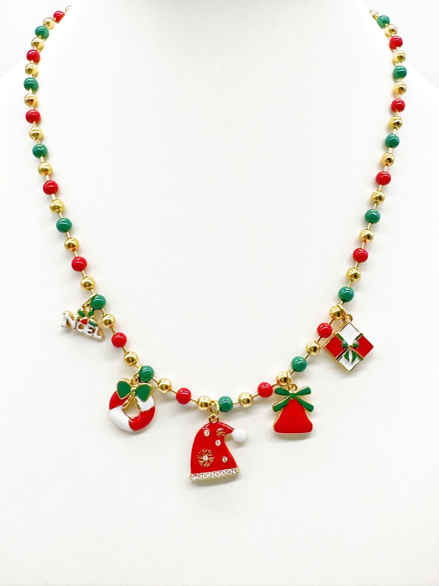 Collana Donna Natale Acciaio con Ciondoli Festivi - Gioiello Natalizio Elegante