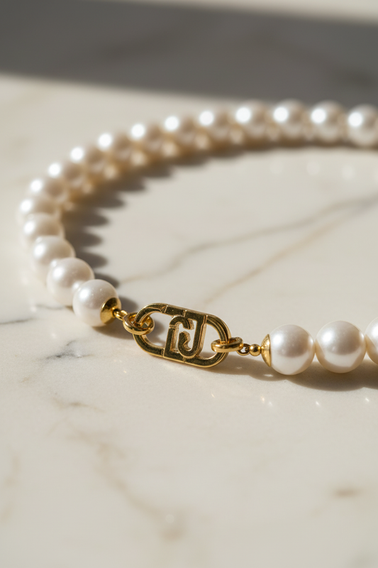 Contrasto perle bianche e chiusura oro bracciale Liu Jo LJ2235