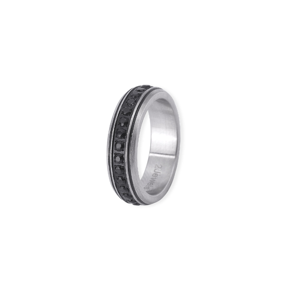 2JEWELS ANELLO IN ACCIAIO PER UOMO FASCIA CON CRISTALLI NERI 221075