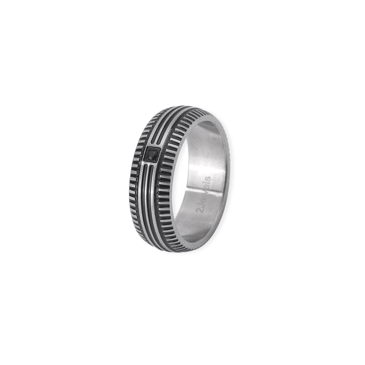 2JEWELS ANELLO DA UOMO IN ACCIAIO CON CRISTALLO NERO 221078