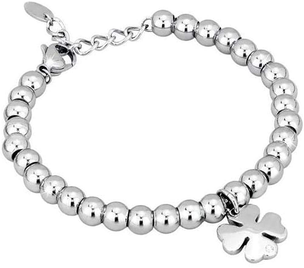 2JEWELS BRACCIALE IN ACCIAIO A SFERE PER DONNA CON PENDENTE QUADRIFOGLIO 231356