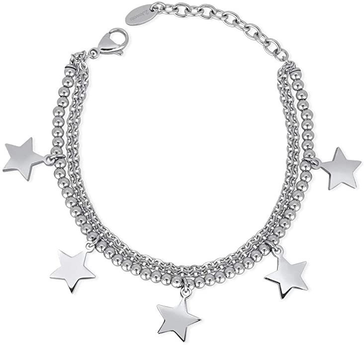 2JEWELS BRACCIALE IN ACCIAIO PER DONNA DOPPIO FILO E CIONDOLI STELLA 231793