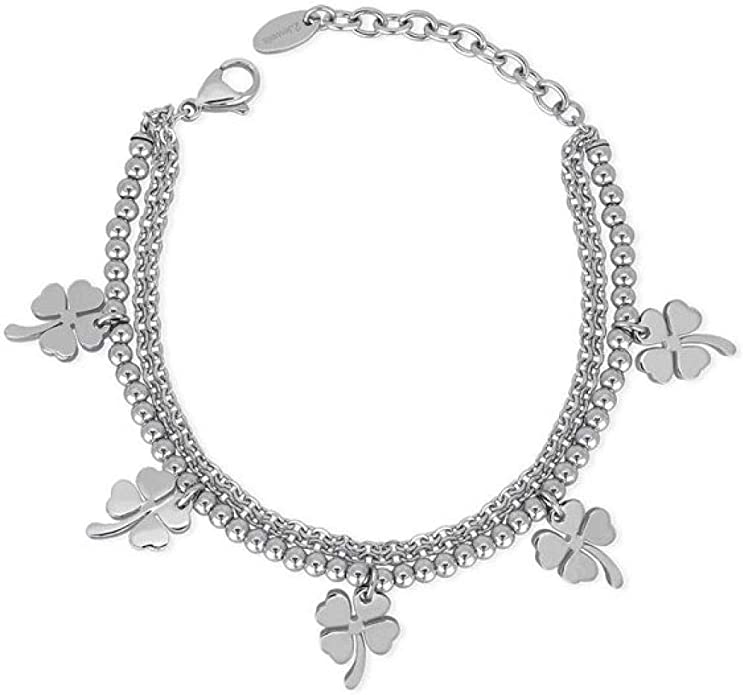 2JEWELS BRACCIALE IN ACCIAIO DOPPIO FILO CON SFERE PER DONNA E CIONDOLI QUADRIFOGLIO 231794