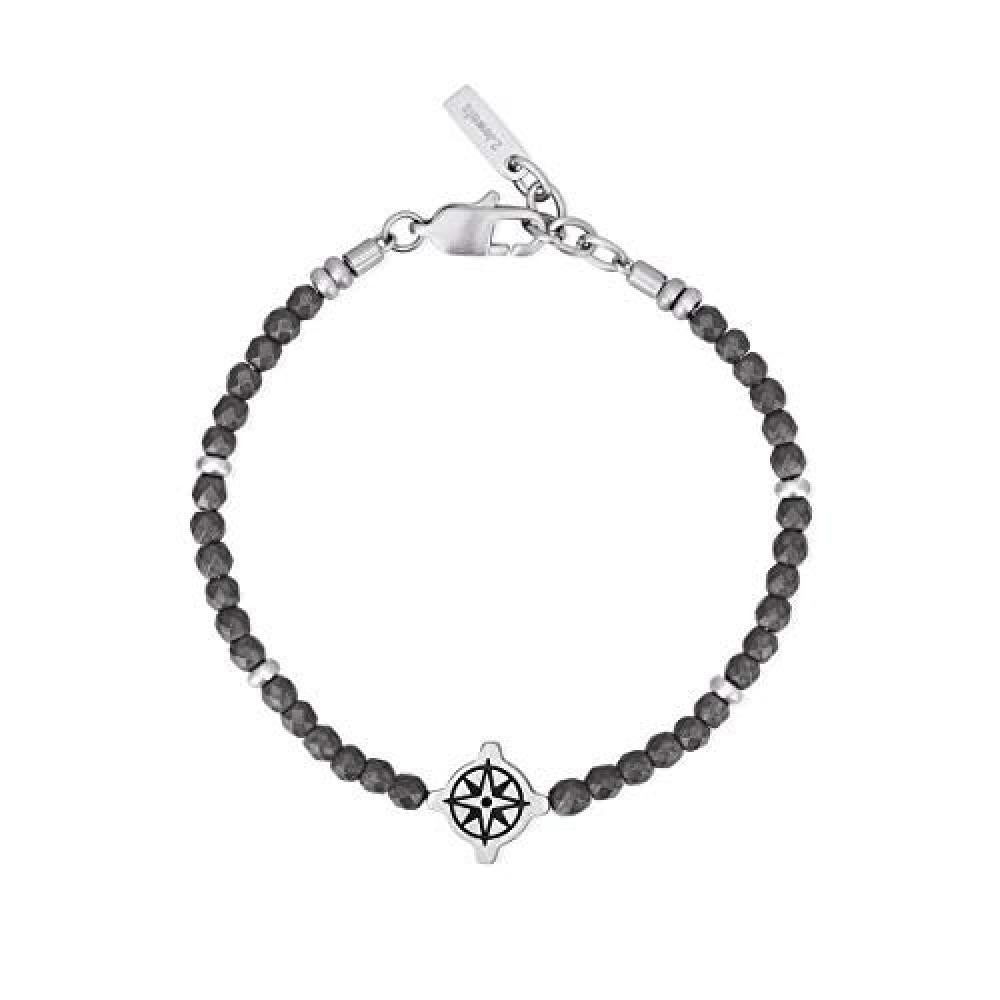 Bracciale per uomo in acciaio e sfere in ematite grigia 2JEWELS regolabile